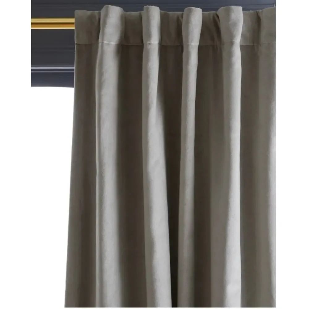 NEW! Quince Luxury Cotton Velvet Darkening Curtain 48X96 Light Grey New #37